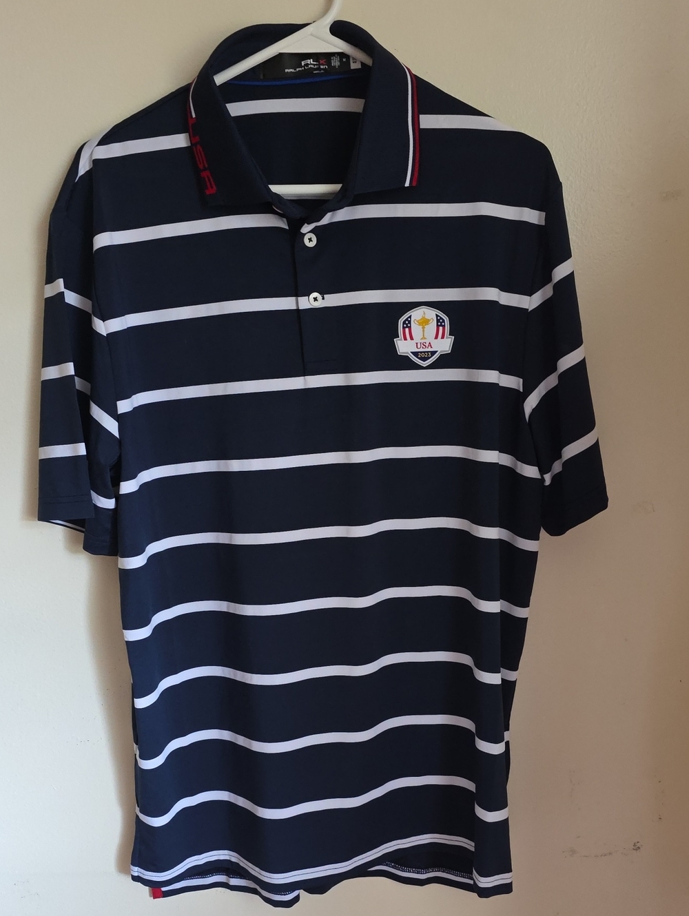 Polo by Ralph Lauren Navy and White Striped USA Crest Polo